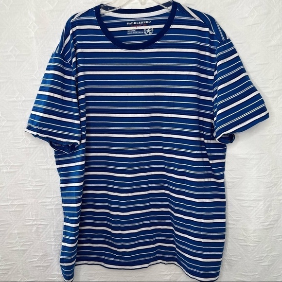 Saddlebred Striped Blue /White. Short Sleeve Tee 
Blue . Size L. - Picture 1 of 5